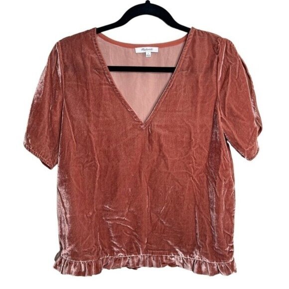 Madewell | Velvet Tulip-Sleeve Ruffle Top in SIZE SMALL - Picture 2 of 5